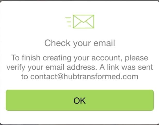 confirm Your Health Hub app sending a verification email